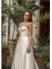 Modern Ivory Satin Beaded Straps Wedding Dress With Buttons